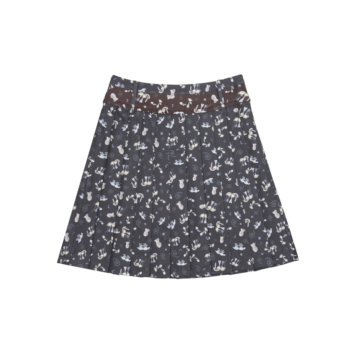 TEJI TWO-TONE PATTERN PLEATS SKIRT / CHARCOAL / パターンプリーツスカート