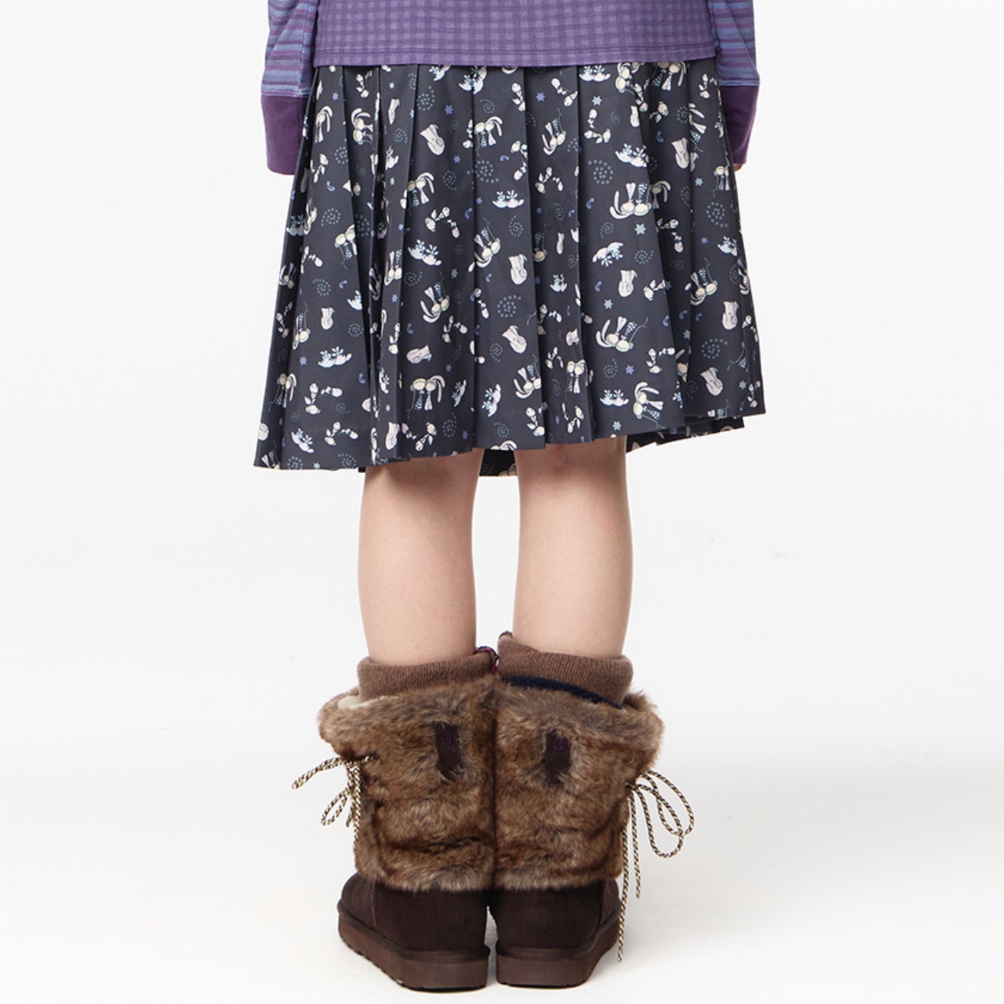 TEJI TWO-TONE PATTERN PLEATS SKIRT / CHARCOAL / パターンプリーツスカート
