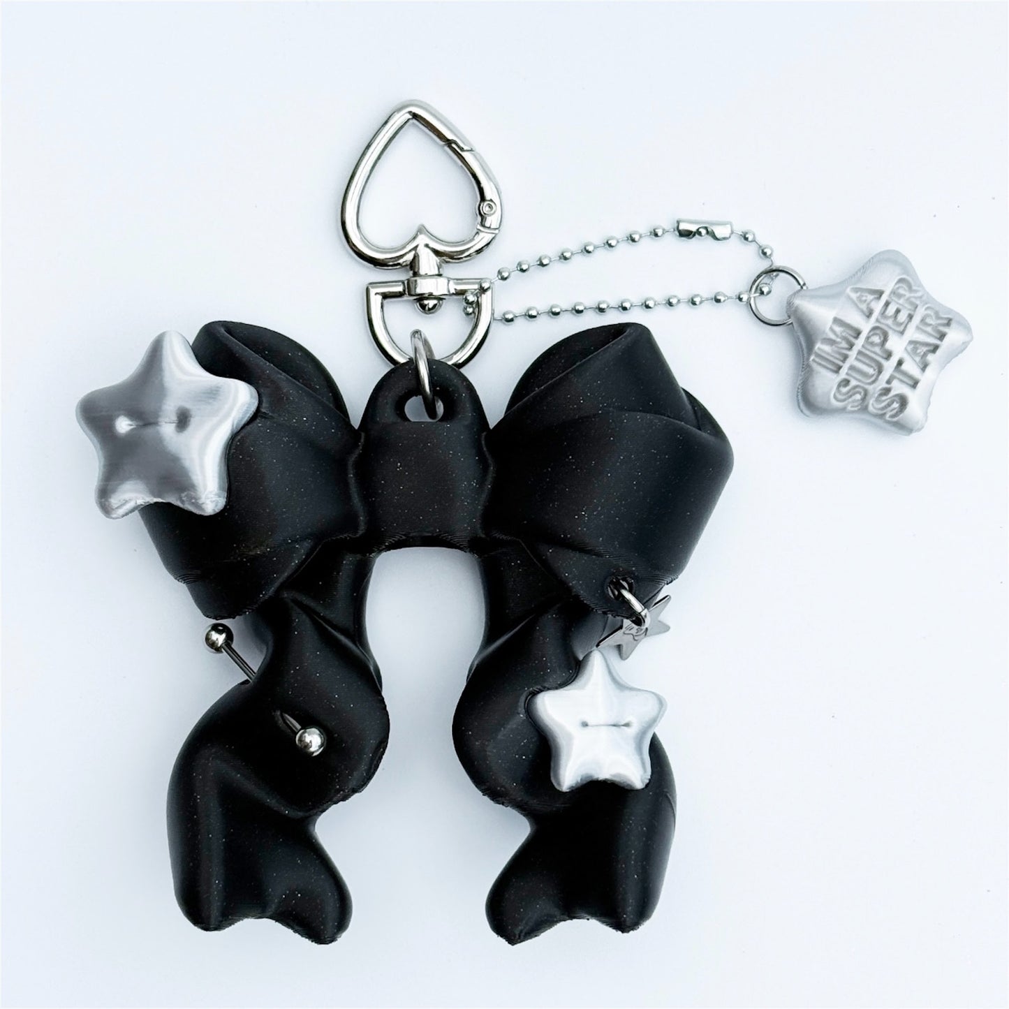 【SHEEP LIMITED】STAR RIBBON BALM KEYCHAIN star with text charm version / BLACK + SILVER / リボンリップバームキーチェーン