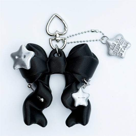 【SHEEP LIMITED】STAR RIBBON BALM KEYCHAIN star with text charm version / BLACK + SILVER / リボンリップバームキーチェーン