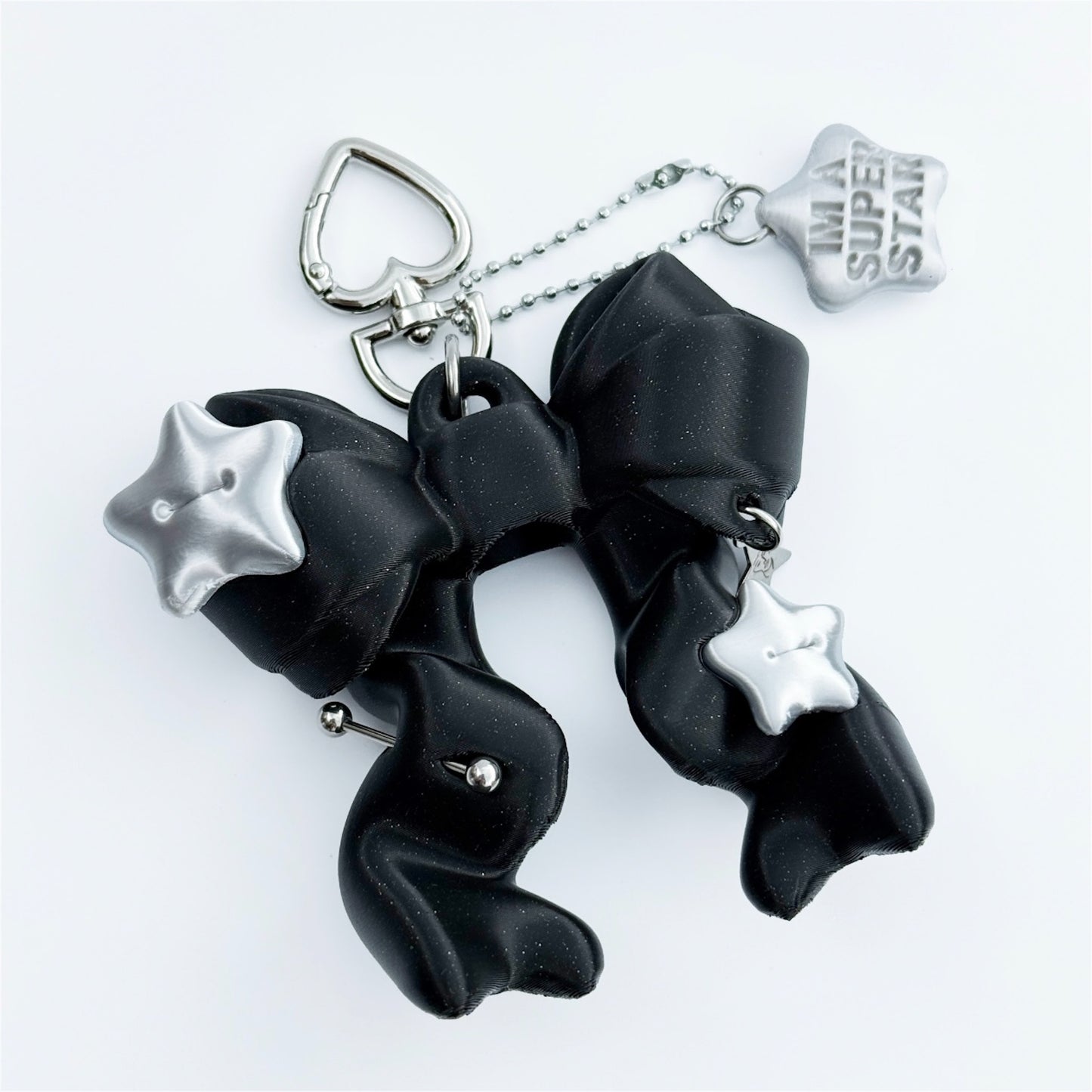 【SHEEP LIMITED】STAR RIBBON BALM KEYCHAIN star with text charm version / BLACK + SILVER / リボンリップバームキーチェーン