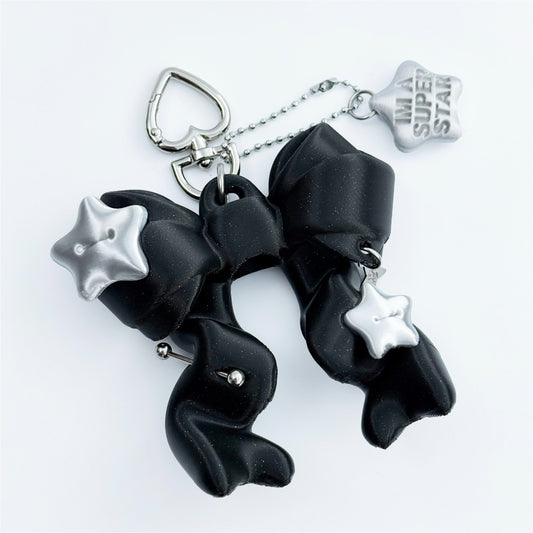 【SHEEP LIMITED】STAR RIBBON BALM KEYCHAIN star with text charm version / BLACK + SILVER / リボンリップバームキーチェーン