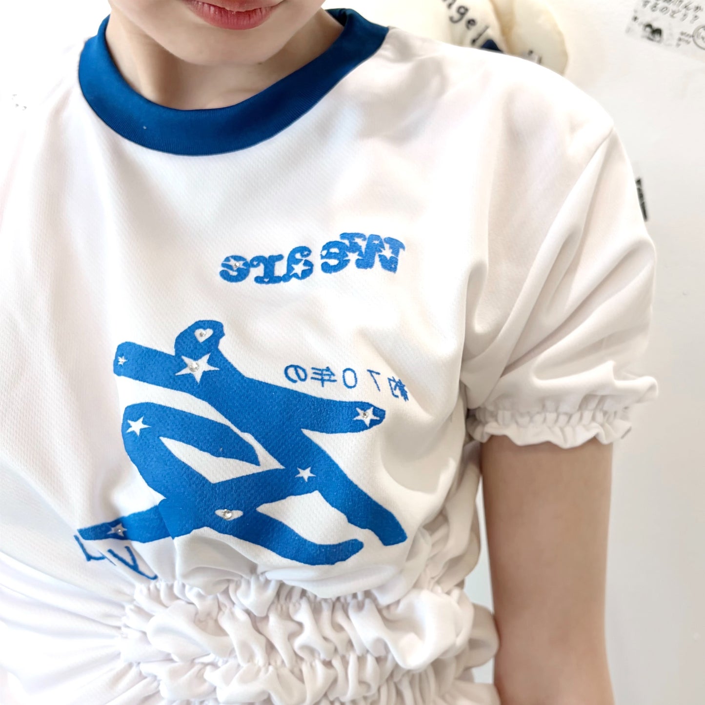 THE we are 友T / white×blue / プリントTシャツ
