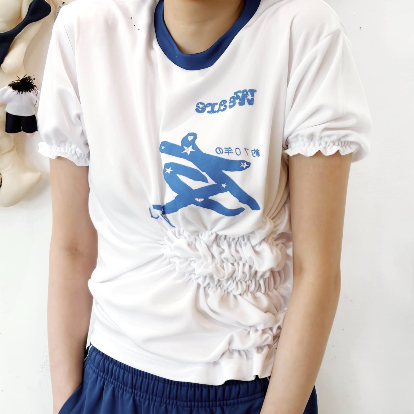 THE we are 友T / white×blue / プリントTシャツ