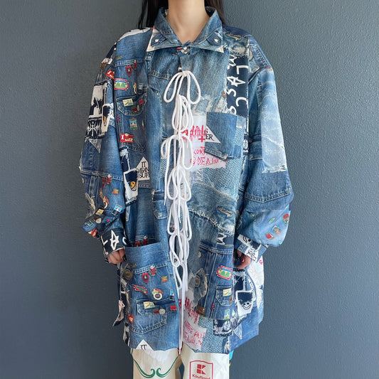 TROMPE L'OEIL DENIM PATTERN SHJ JUV / BLUE / デニムプリントシャツ