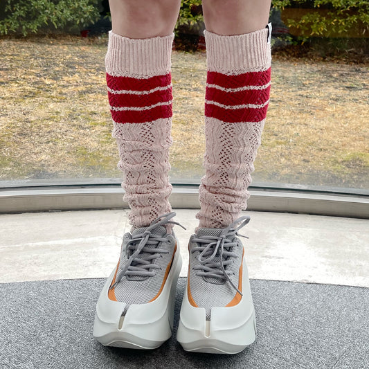 OVER KNEE LACE KNIT SOCKS / PEPPERMINT BUTLER PINK × RED / オーバーニーレースニットソックス