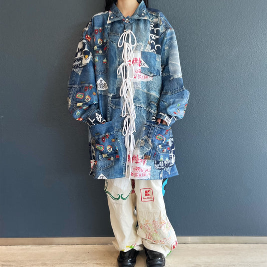 TROMPE L'OEIL DENIM PATTERN SHJ JUV / BLUE / デニムプリントシャツ