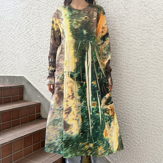 DIRECT PRINT RIB GATHER ONE-PIECE / YELLOW / ダイレクトプリントリブギャザーワンピース