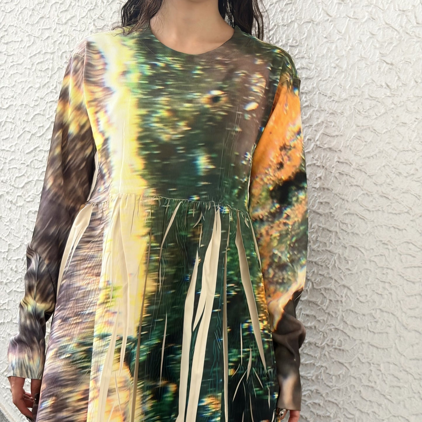 DIRECT PRINT RIB GATHER ONE-PIECE / YELLOW / ダイレクトプリントリブギャザーワンピース