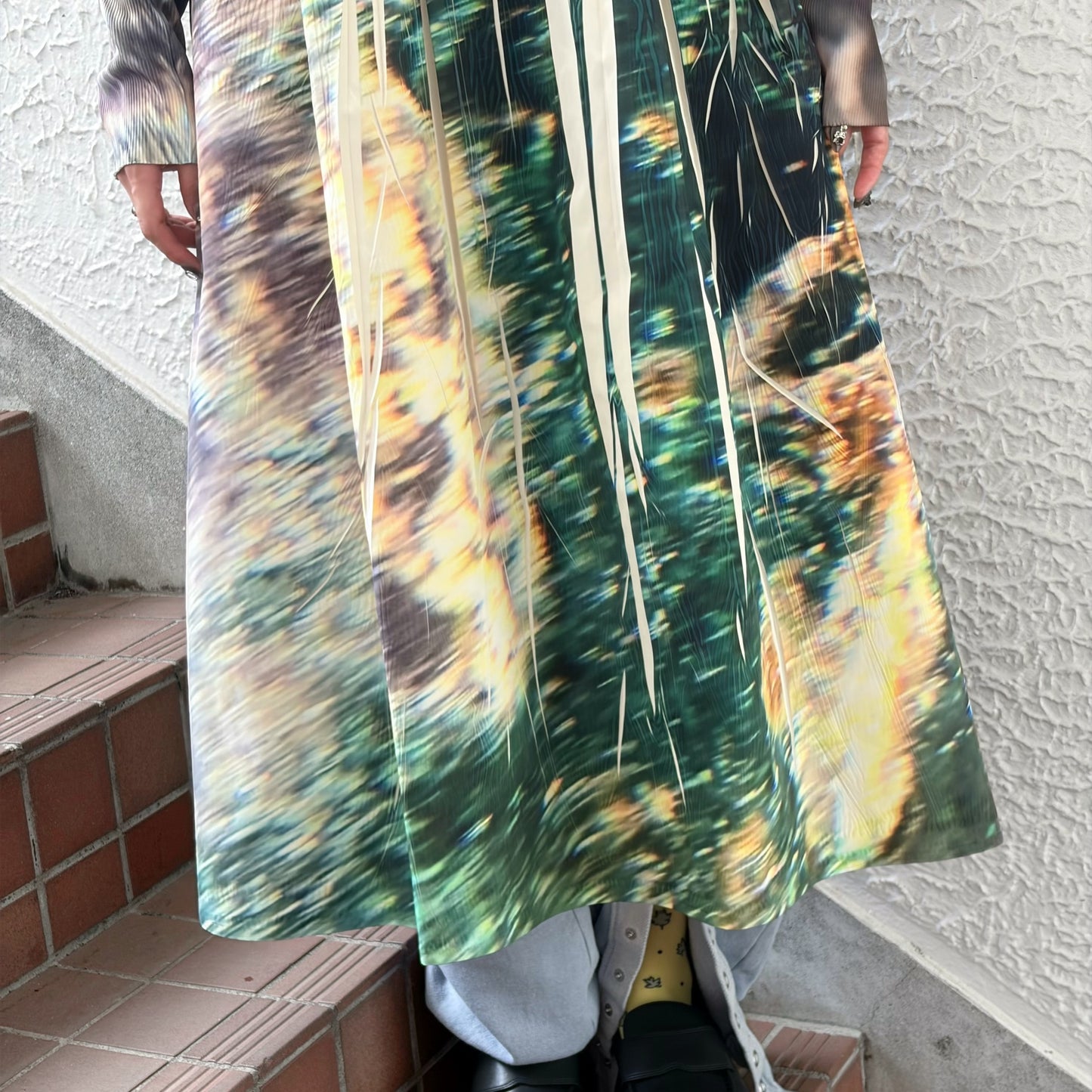 DIRECT PRINT RIB GATHER ONE-PIECE / YELLOW / ダイレクトプリントリブギャザーワンピース