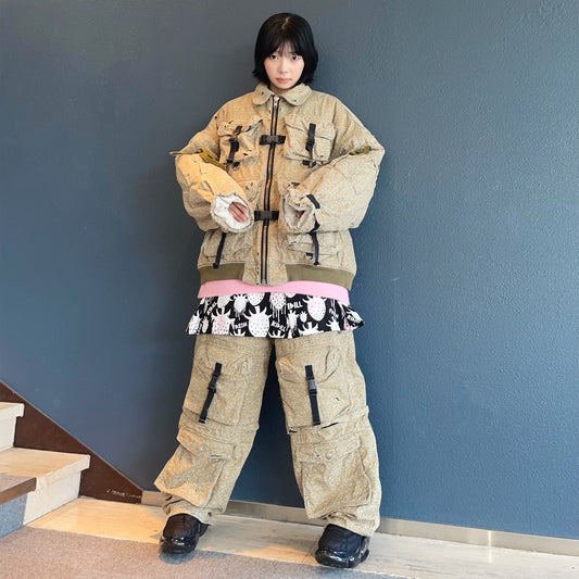 DESTROY BONDING UTILITY PANTS / KHAKI FLOWER / デストロイボンディングパンツ