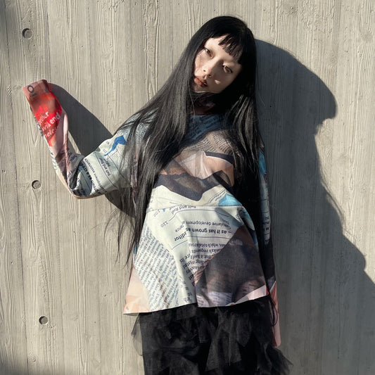 PRINT RIB HI-NECK TOP / NEWS PAPER / プリトリブハイネックトップ