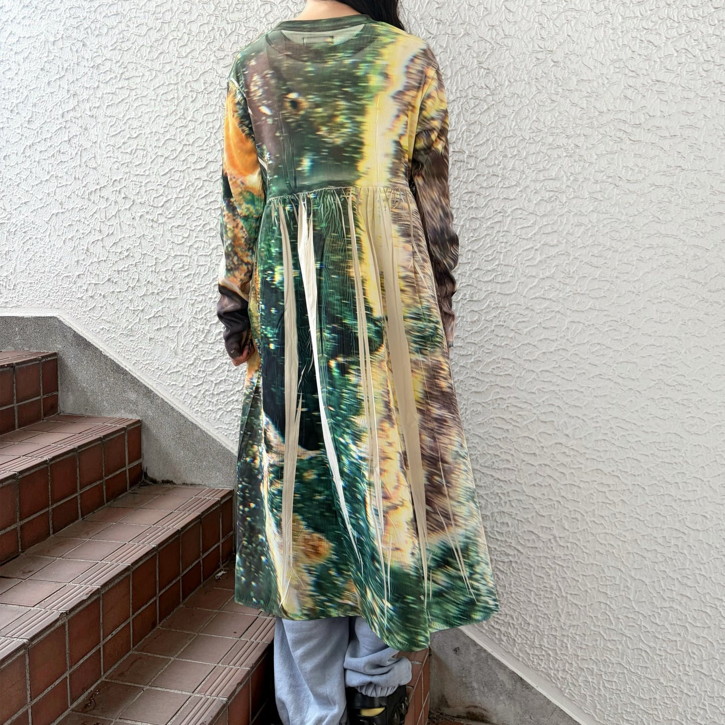 DIRECT PRINT RIB GATHER ONE-PIECE / YELLOW / ダイレクトプリントリブギャザーワンピース