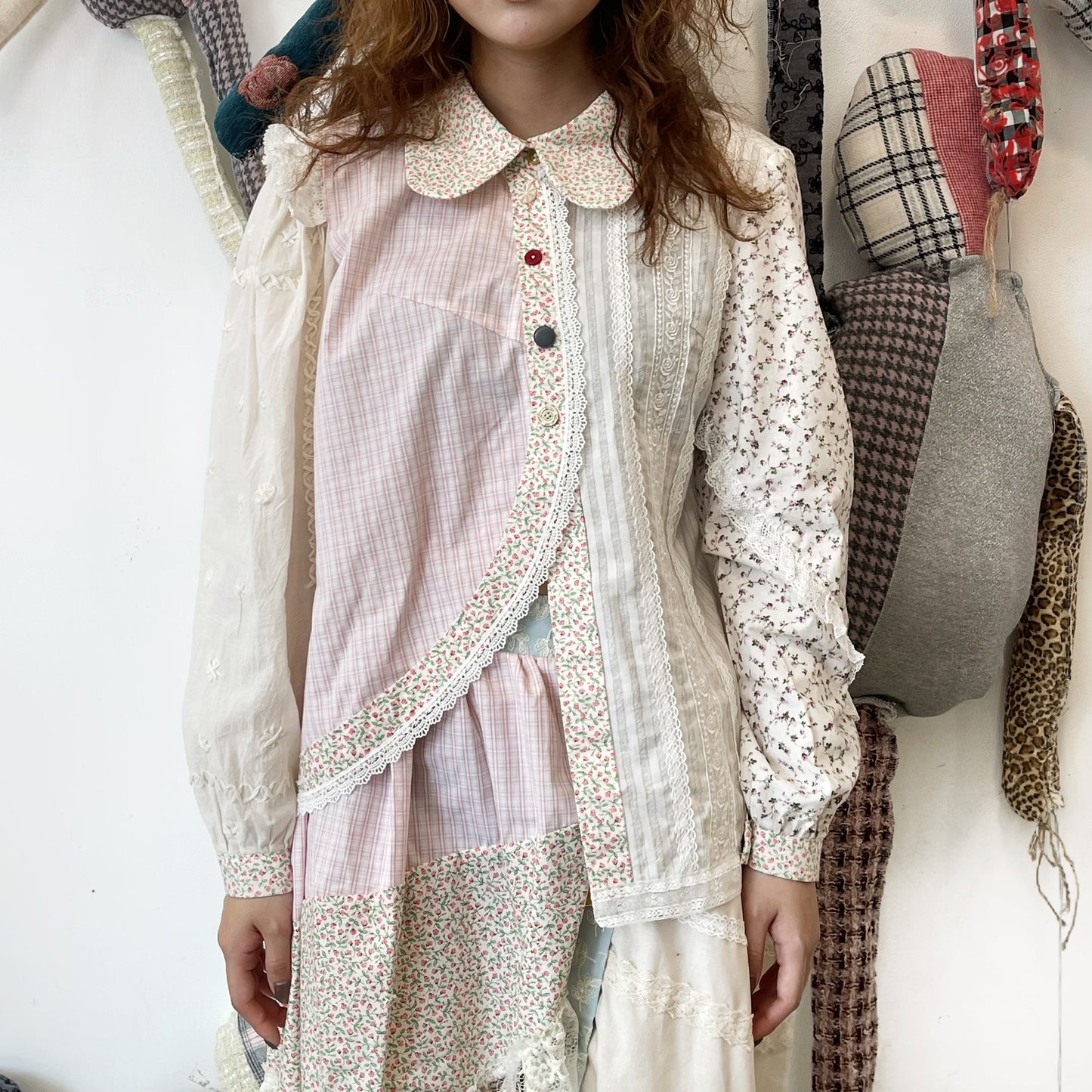 Asymmetry shirt / White Flower / アシンメトリーシャツ