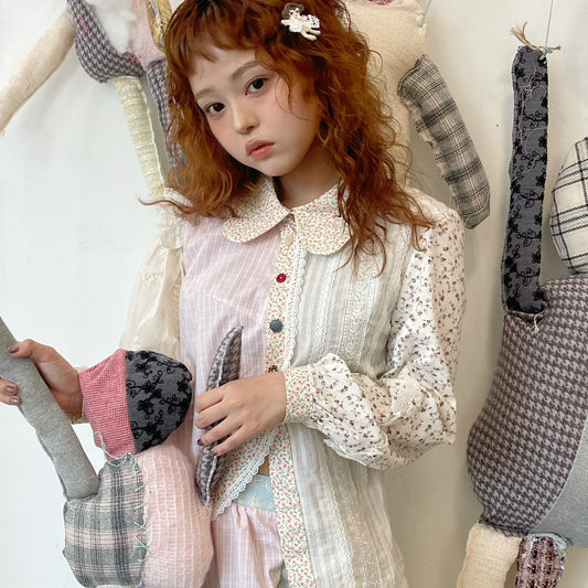 Asymmetry shirt / White Flower / アシンメトリーシャツ