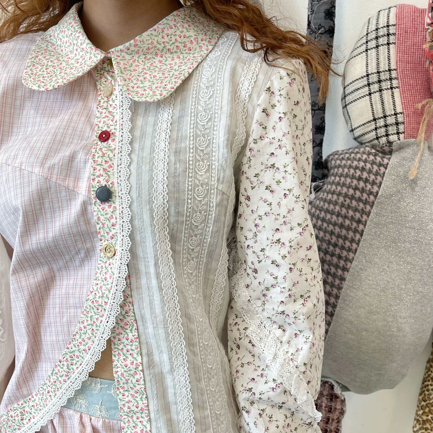 Asymmetry shirt / White Flower / アシンメトリーシャツ