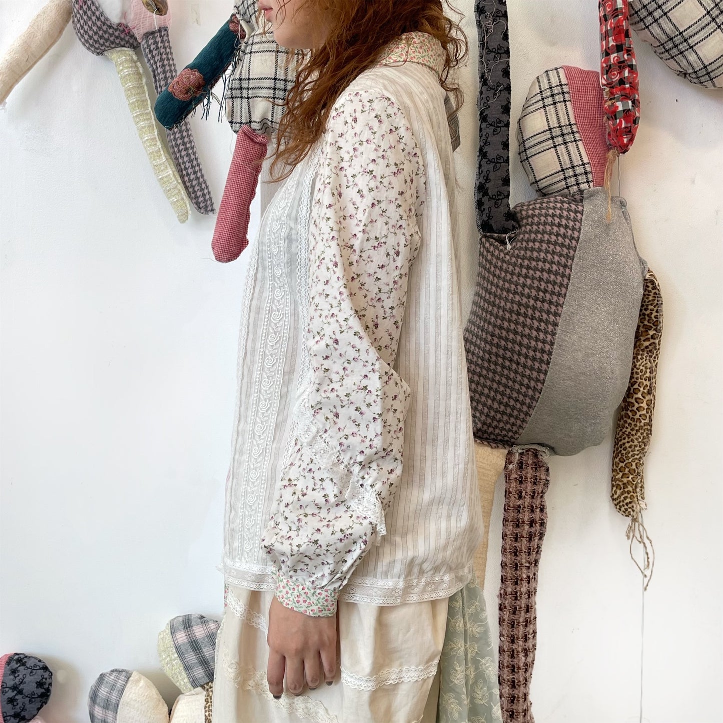 Asymmetry shirt / White Flower / アシンメトリーシャツ