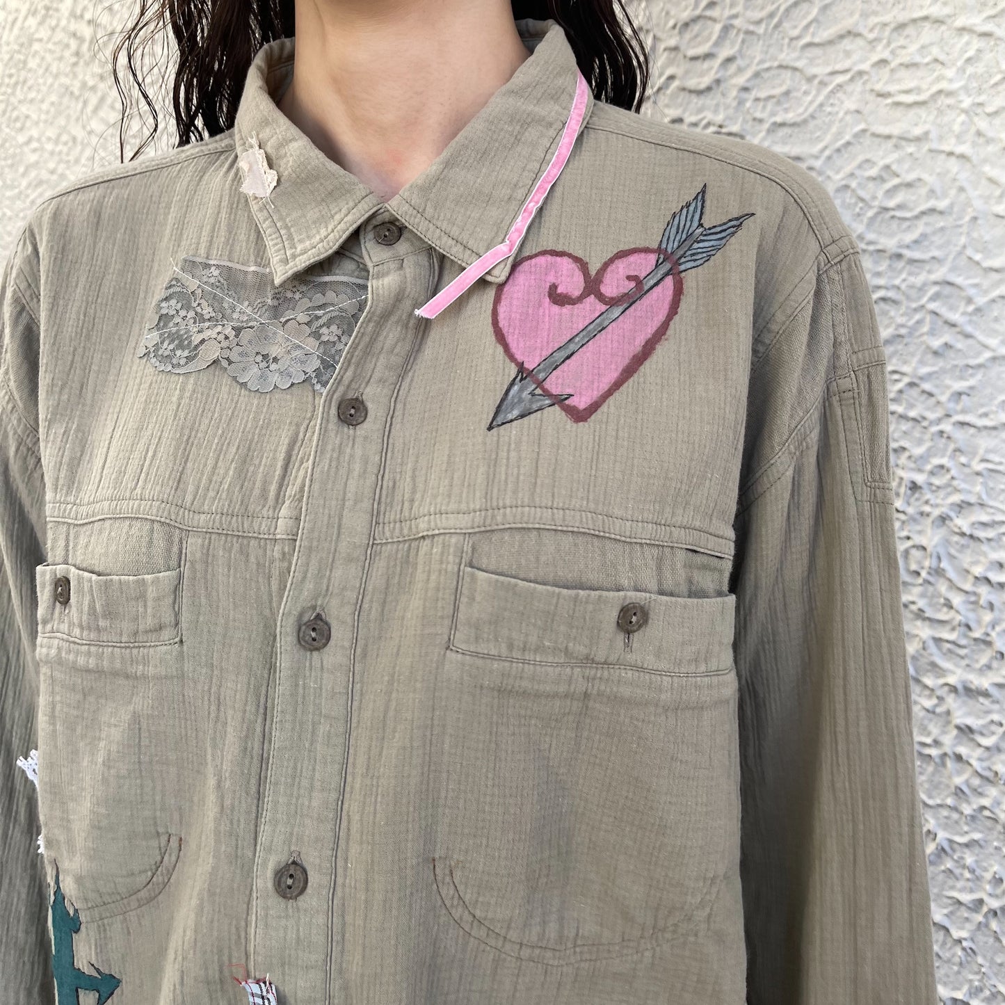 【trust teji 】Long sleeve boy blouse+ / Khaki / ロングスリーブボーイブラウス