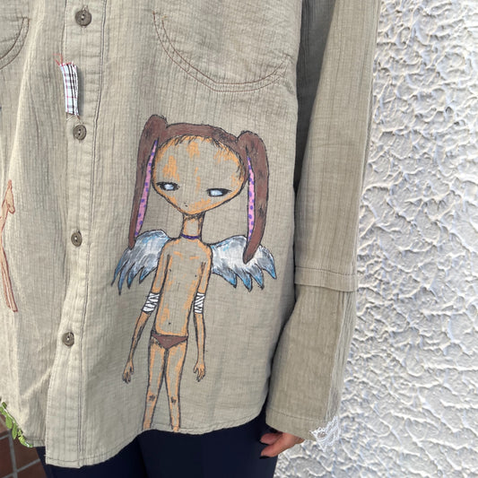 【trust teji 】Long sleeve boy blouse+ / Khaki / ロングスリーブボーイブラウス