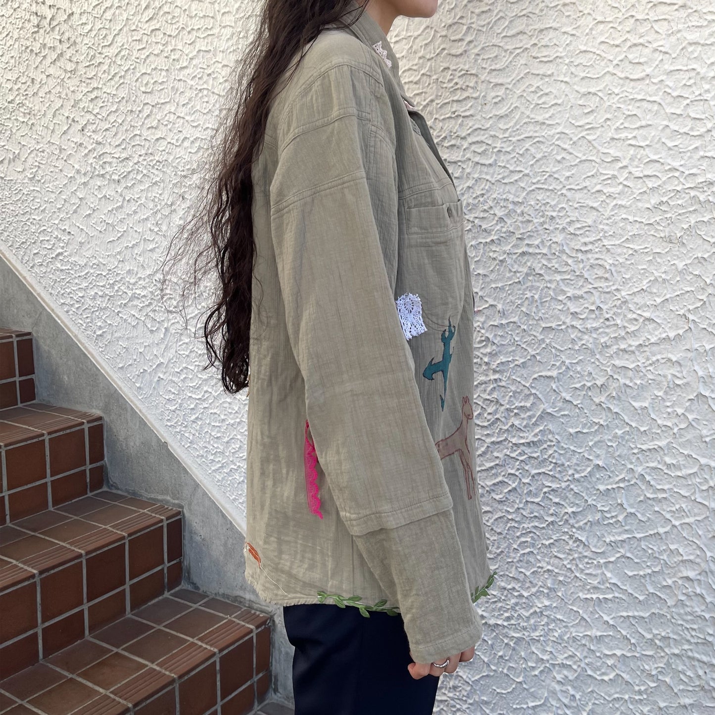 【trust teji 】Long sleeve boy blouse+ / Khaki / ロングスリーブボーイブラウス