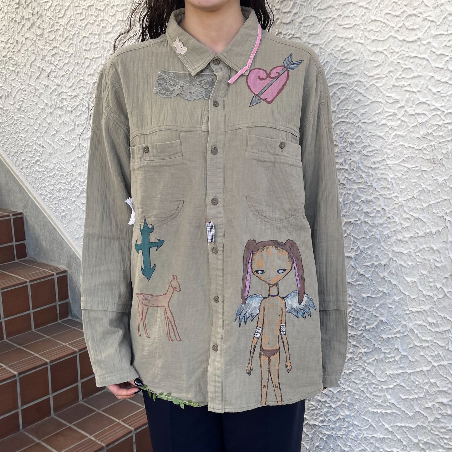 【trust teji 】Long sleeve boy blouse+ / Khaki / ロングスリーブボーイブラウス