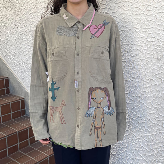 【trust teji 】Long sleeve boy blouse+ / Khaki / ロングスリーブボーイブラウス
