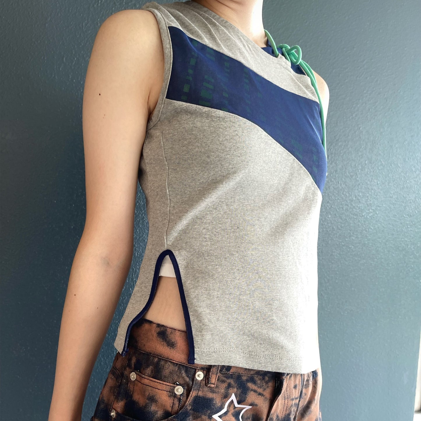 Panelled shiring top /  dark melange / パネルシャーリングトップ