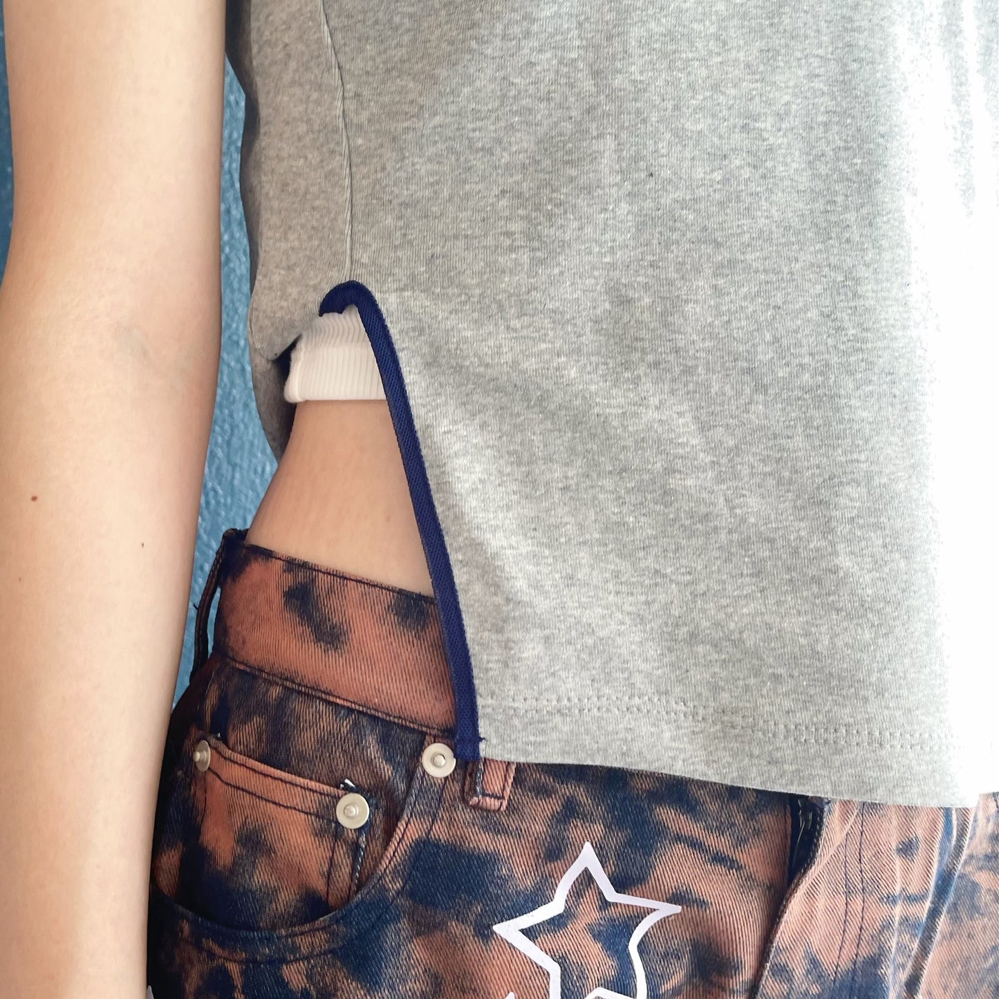 Panelled shiring top /  dark melange / パネルシャーリングトップ