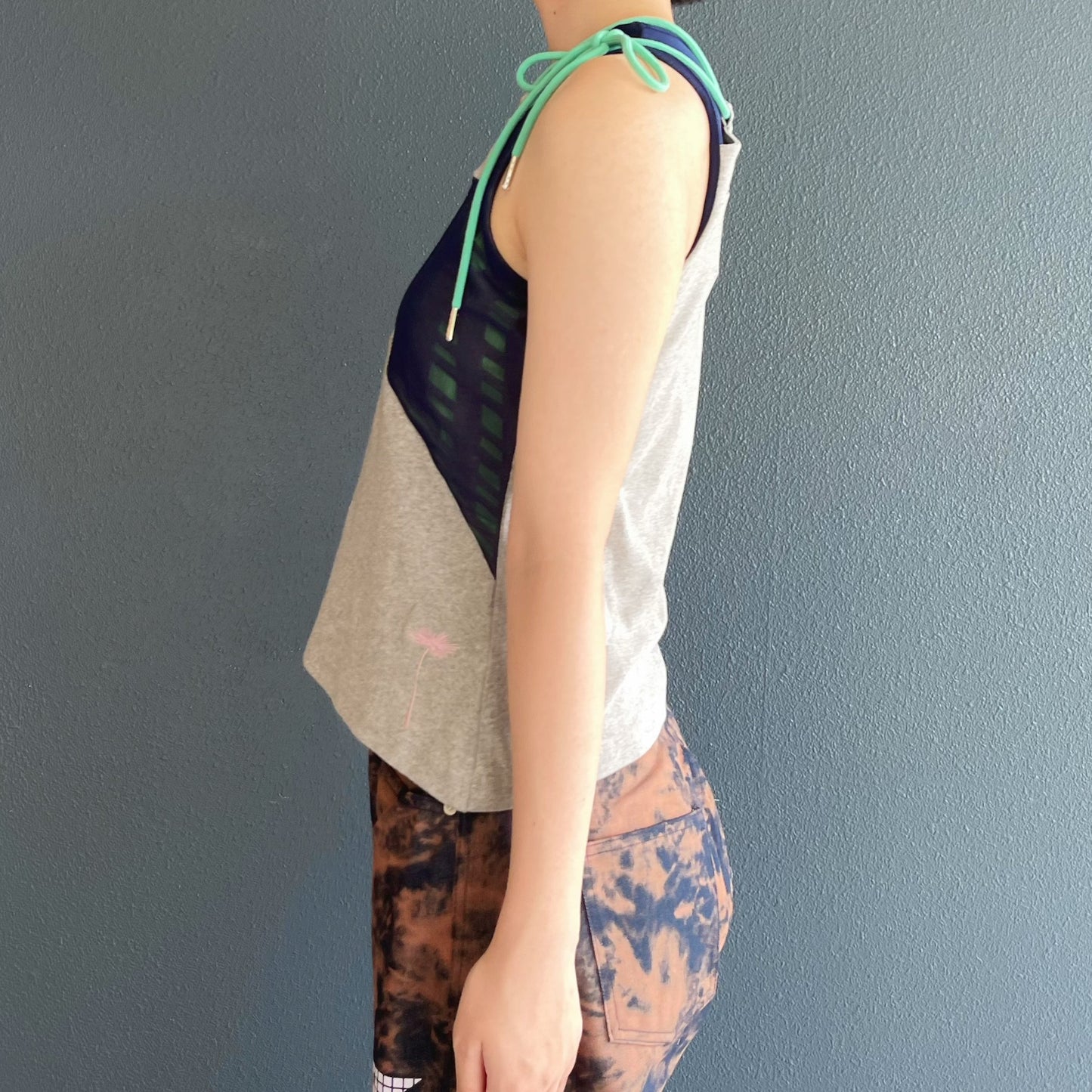 Panelled shiring top /  dark melange / パネルシャーリングトップ