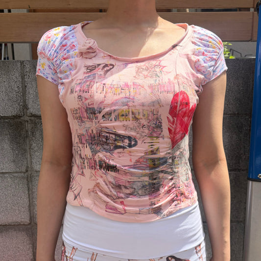 Biker puff short sleeve / floral / パフスリーブトップ