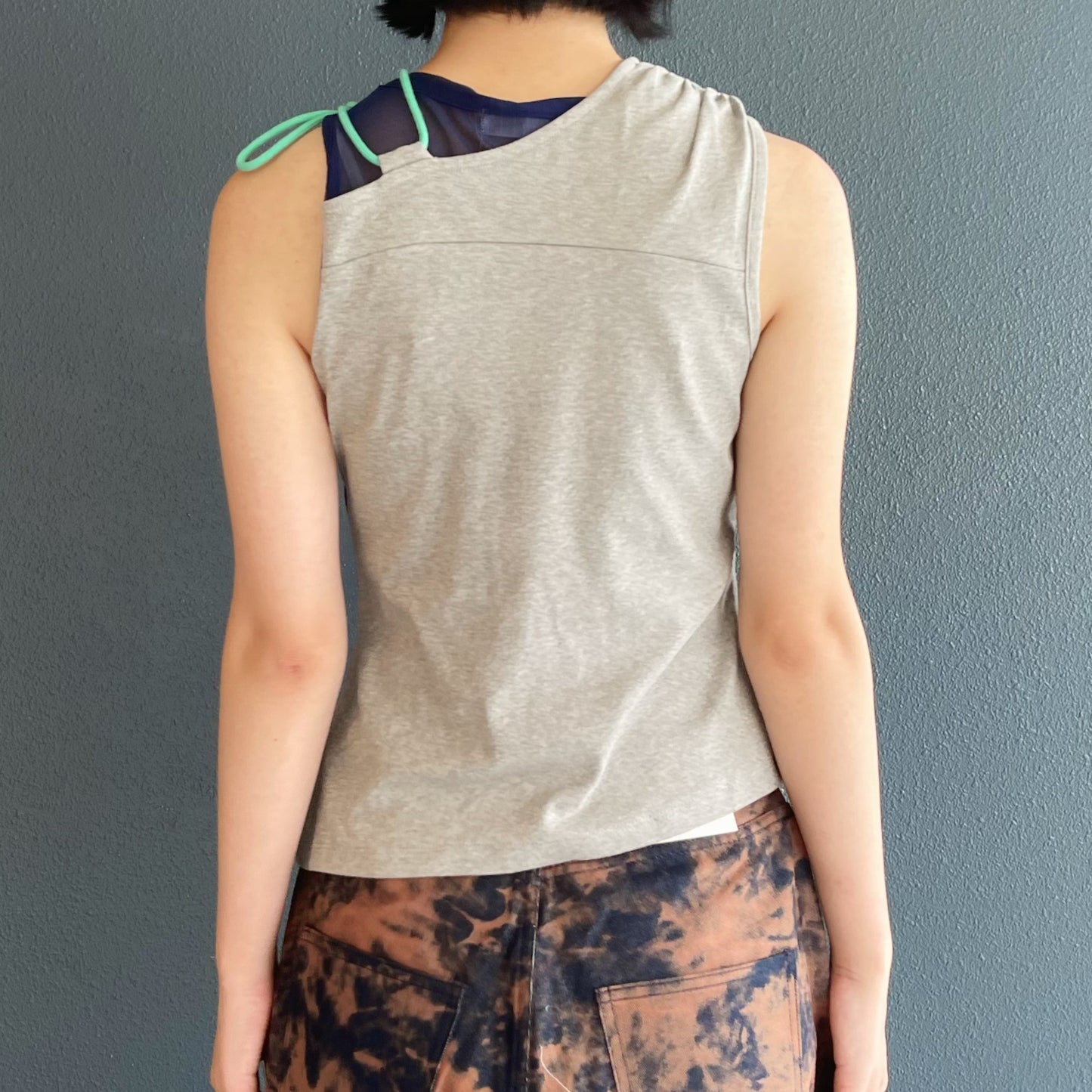 Panelled shiring top /  dark melange / パネルシャーリングトップ