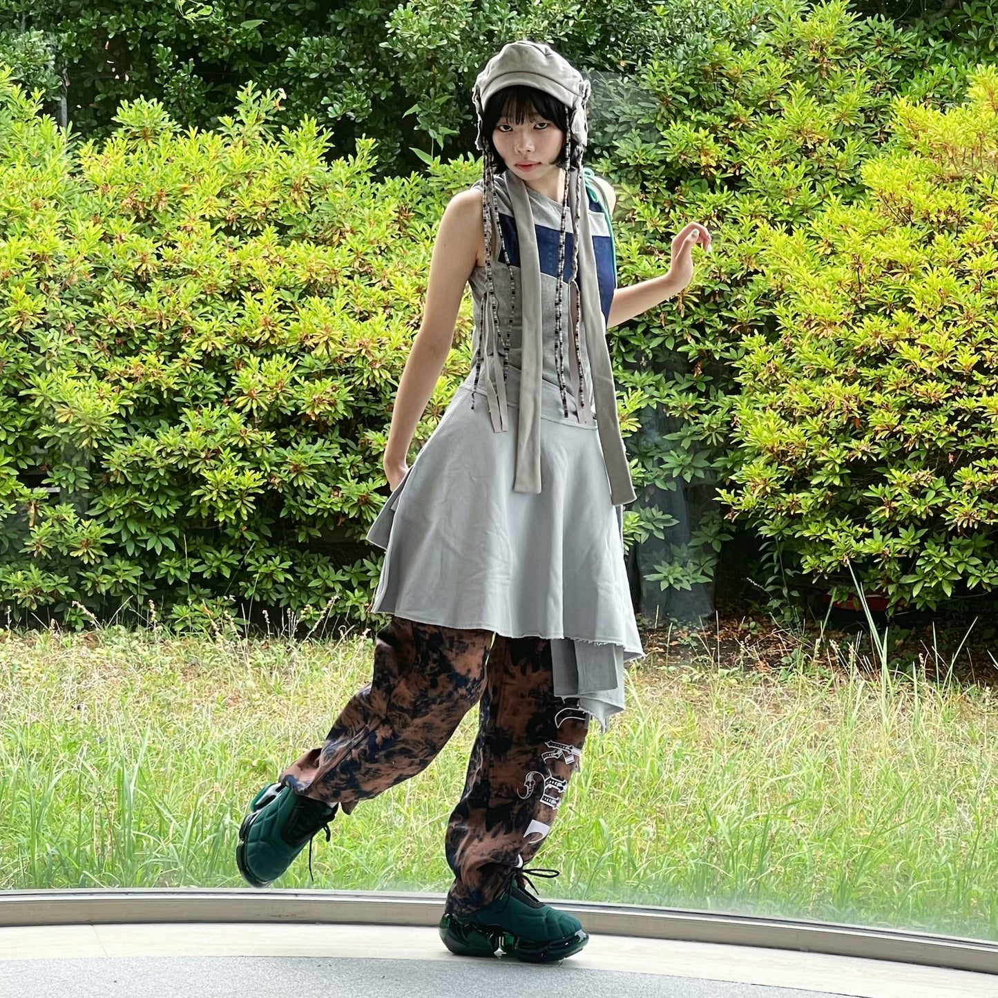 Panelled shiring top /  dark melange / パネルシャーリングトップ