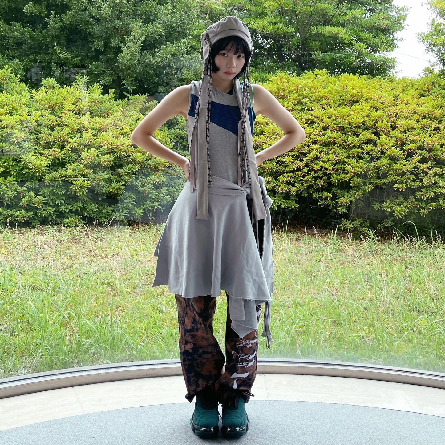 Panelled shiring top /  dark melange / パネルシャーリングトップ
