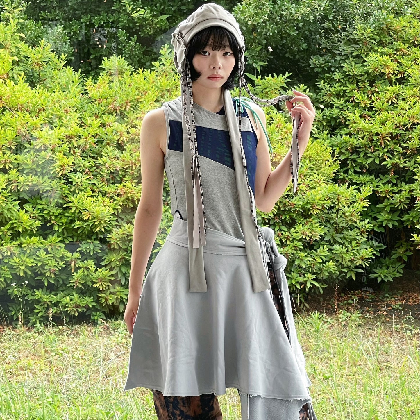 Panelled shiring top /  dark melange / パネルシャーリングトップ