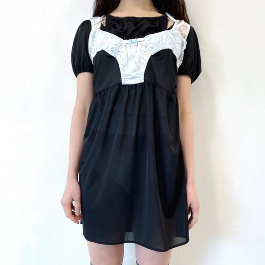 2 COLORS NICKERS DRESS / BLACK / バイカラーランジェリードレス