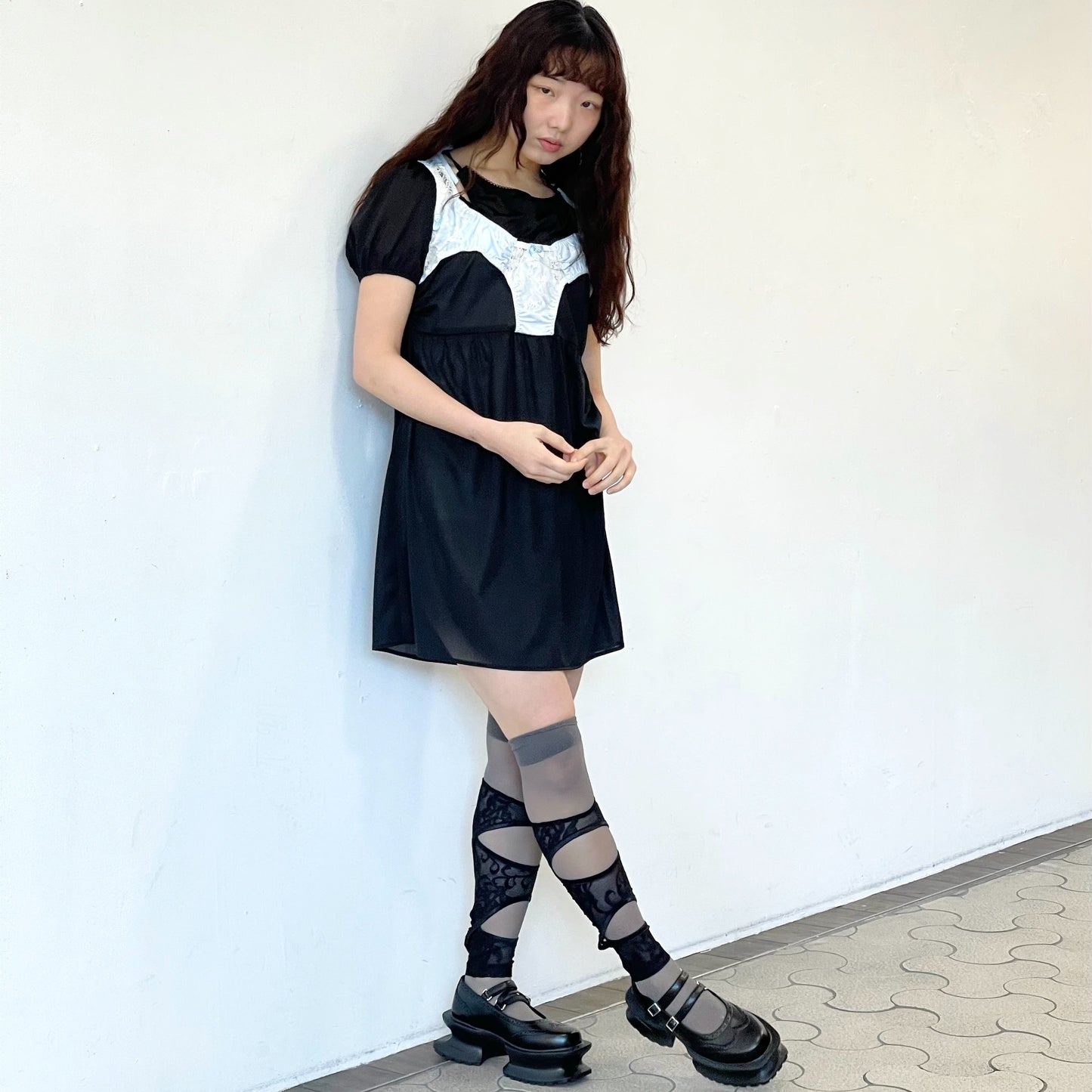 2 COLORS NICKERS DRESS / BLACK / バイカラーランジェリードレス