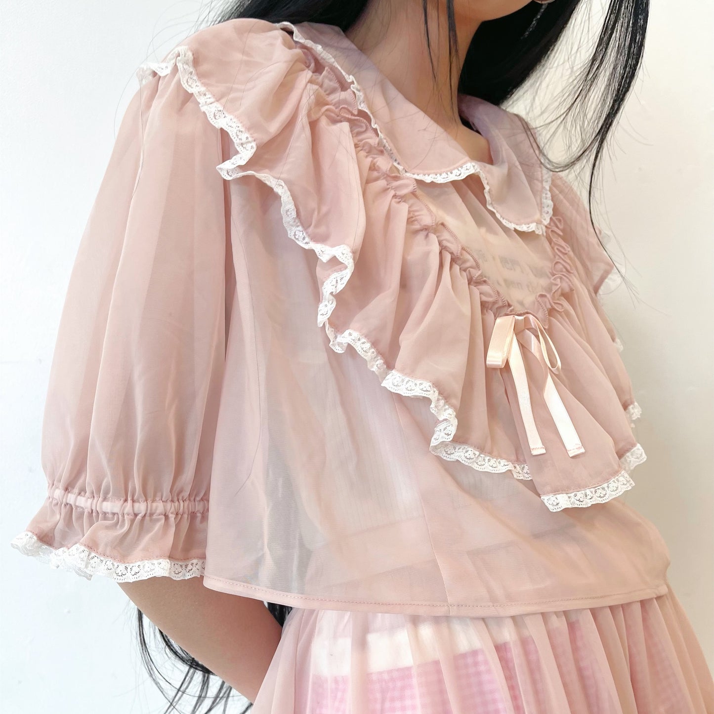 SHORT LACE BLOUSE / PINK / ショートフリルブラウス