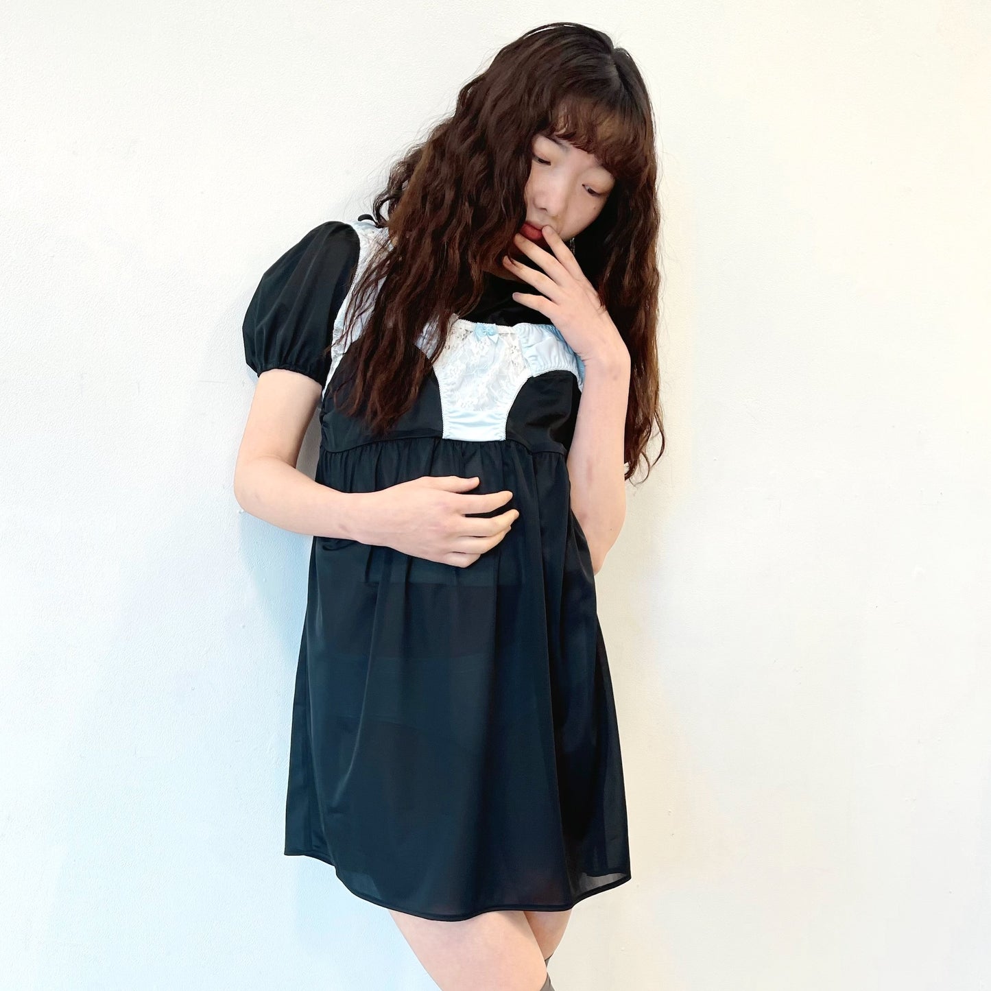 2 COLORS NICKERS DRESS / BLACK / バイカラーランジェリードレス