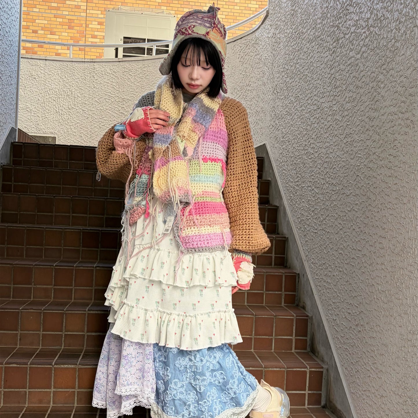 Thermal ruffle dress / White / サーマルラッフルドレス