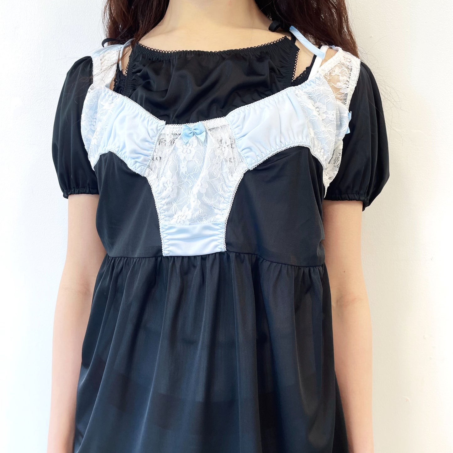 2 COLORS NICKERS DRESS / BLACK / バイカラーランジェリードレス