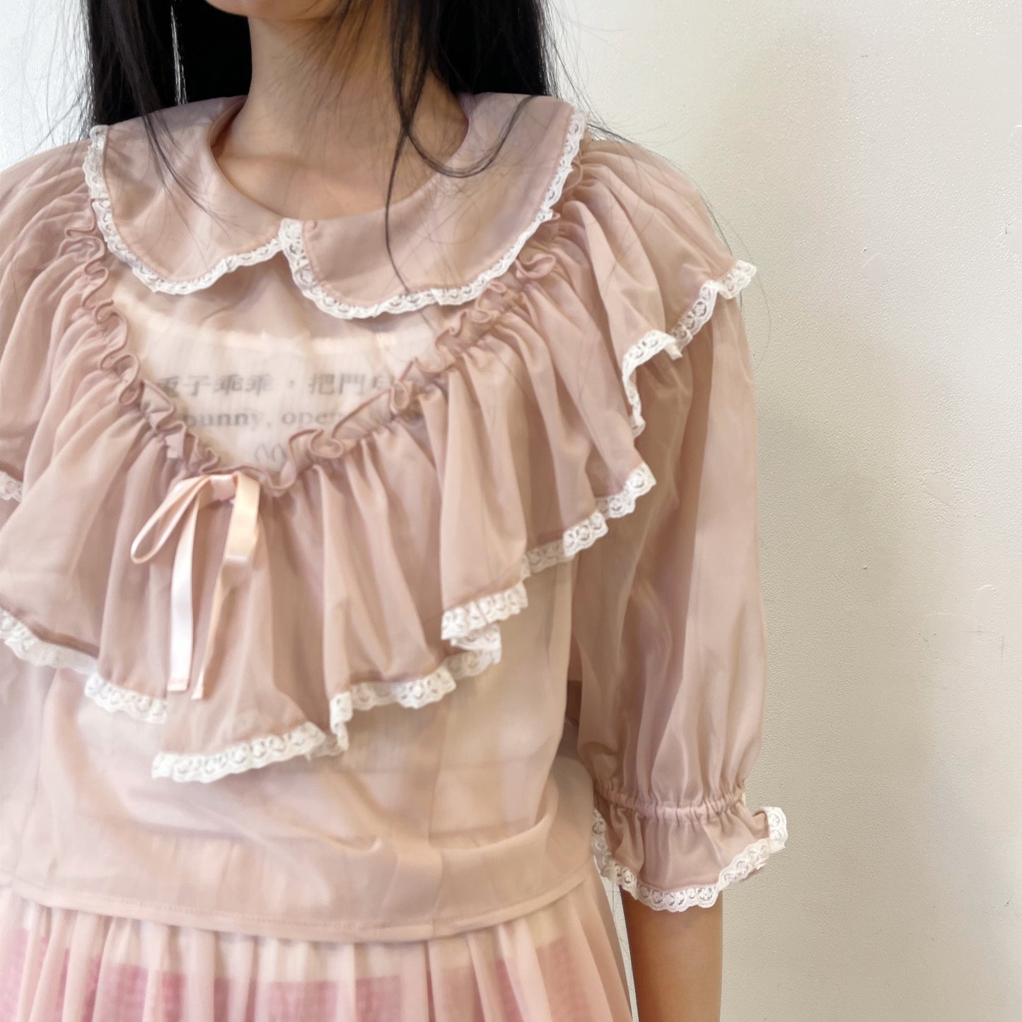 SHORT LACE BLOUSE / PINK / ショートフリルブラウス