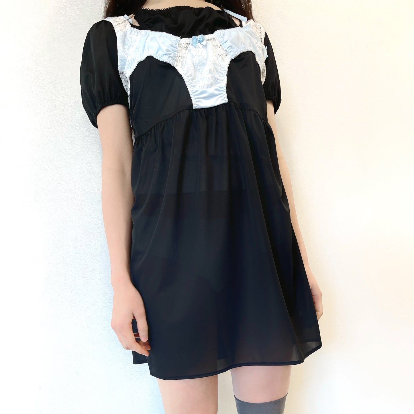 2 COLORS NICKERS DRESS / BLACK / バイカラーランジェリードレス