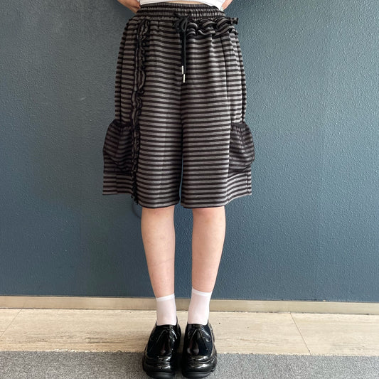 Mixed Pattern Ruffled Pants / Black / ストライプラッフルパンツ