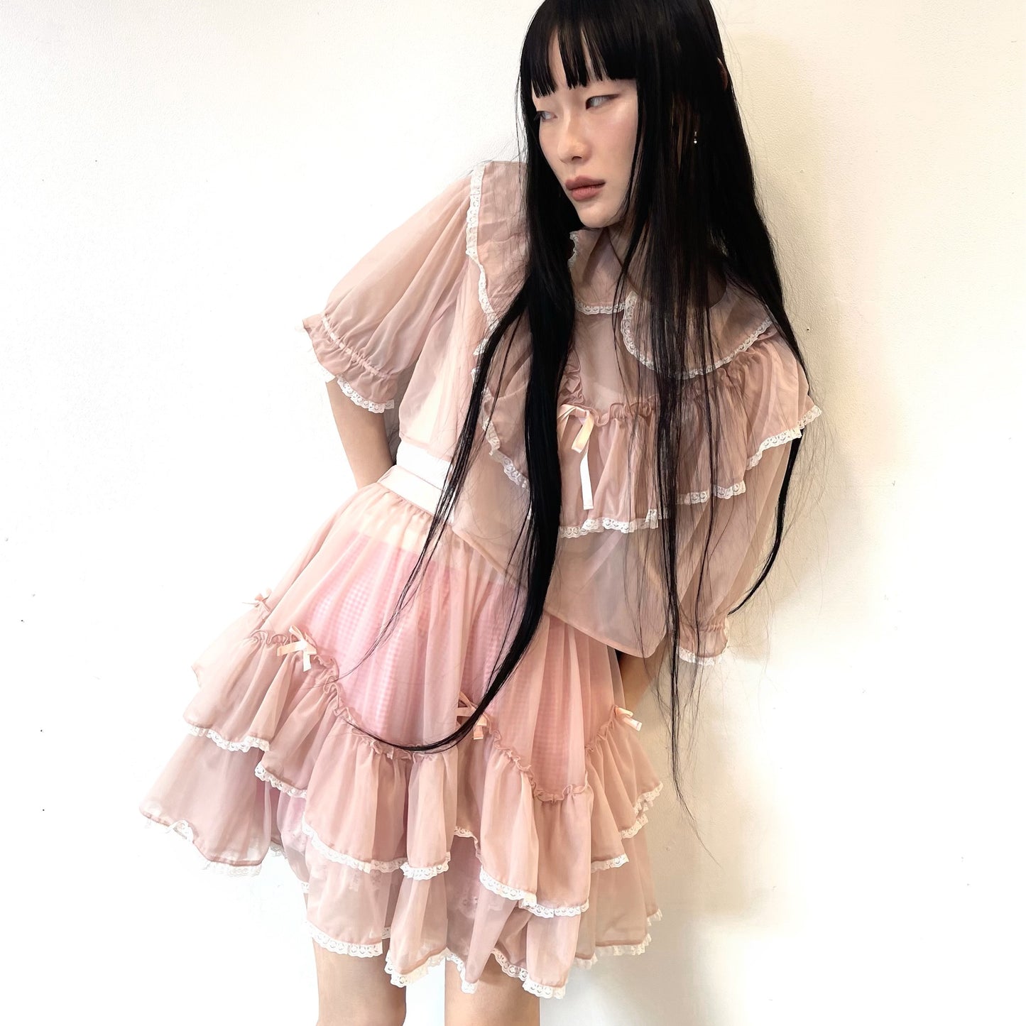 SHORT LACE BLOUSE / PINK / ショートフリルブラウス