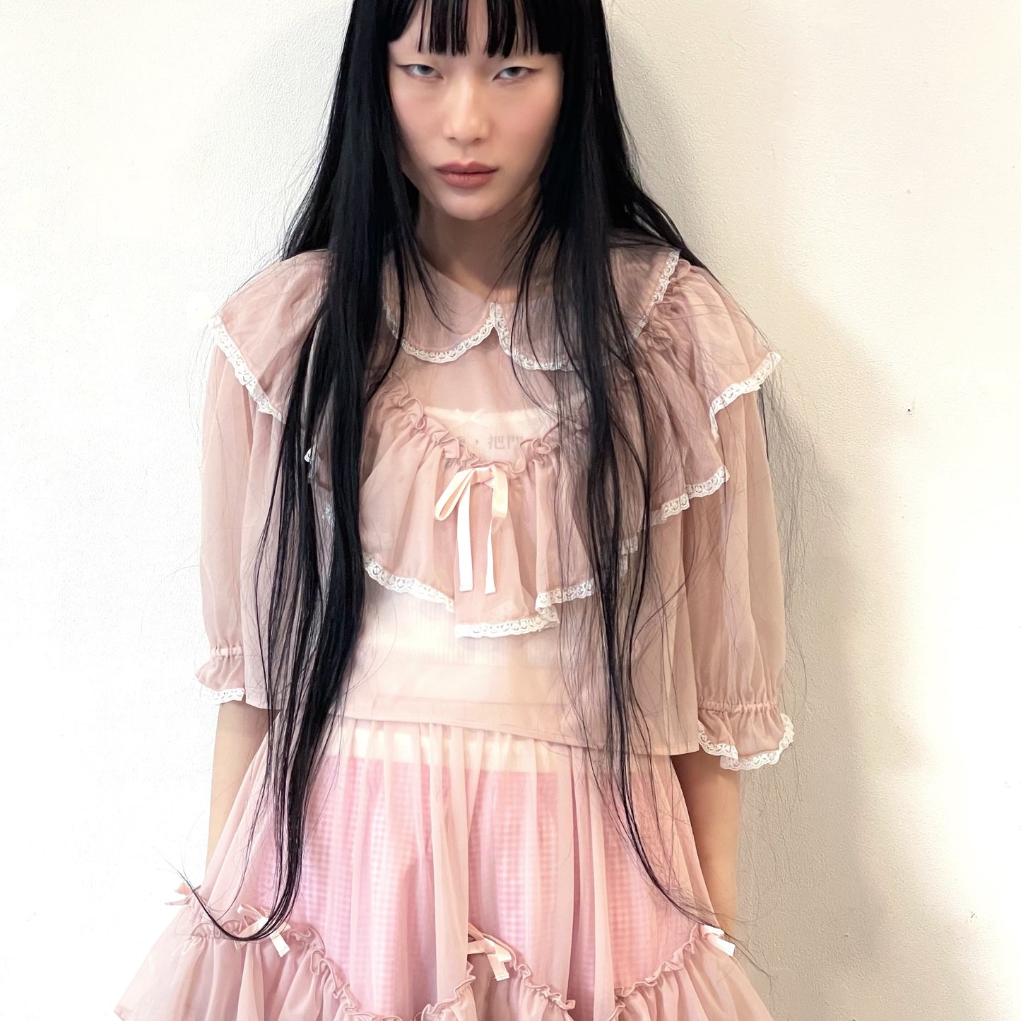 SHORT LACE BLOUSE / PINK / ショートフリルブラウス