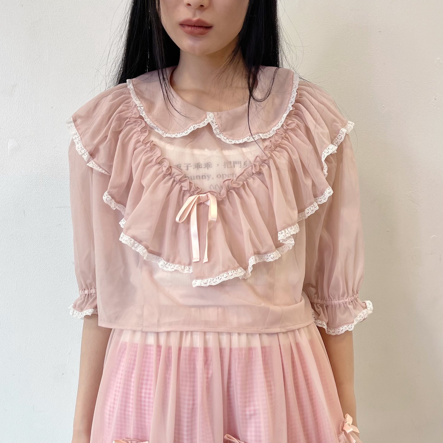 SHORT LACE BLOUSE / PINK / ショートフリルブラウス