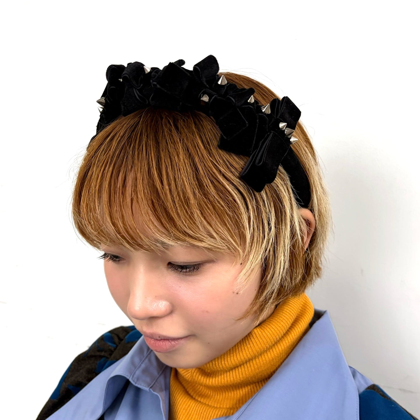 VELOURS RIBBON STUDS HEADBAND / BLACK / ベロアリボンスタッズヘアバンド