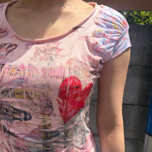 Biker puff short sleeve / floral / パフスリーブトップ