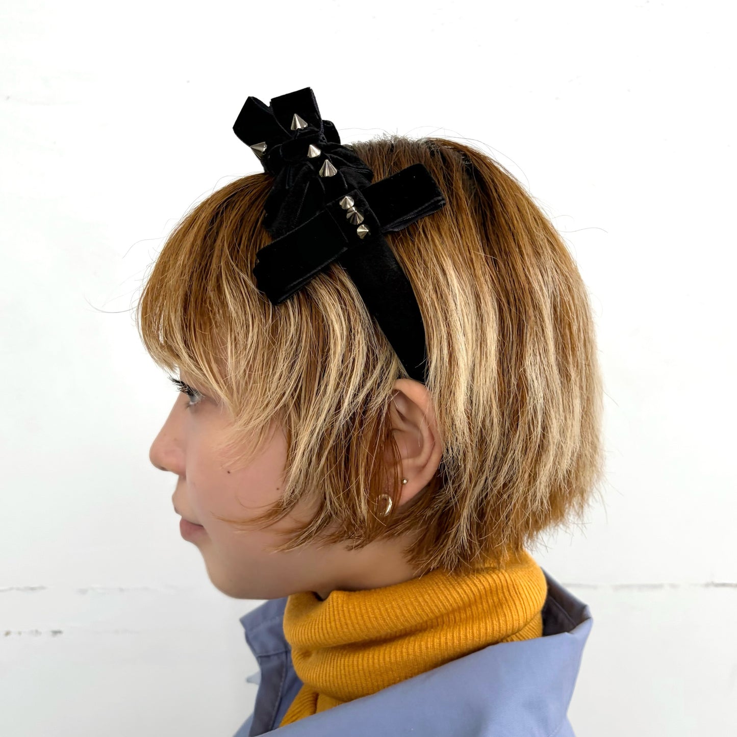 VELOURS RIBBON STUDS HEADBAND / BLACK / ベロアリボンスタッズヘアバンド