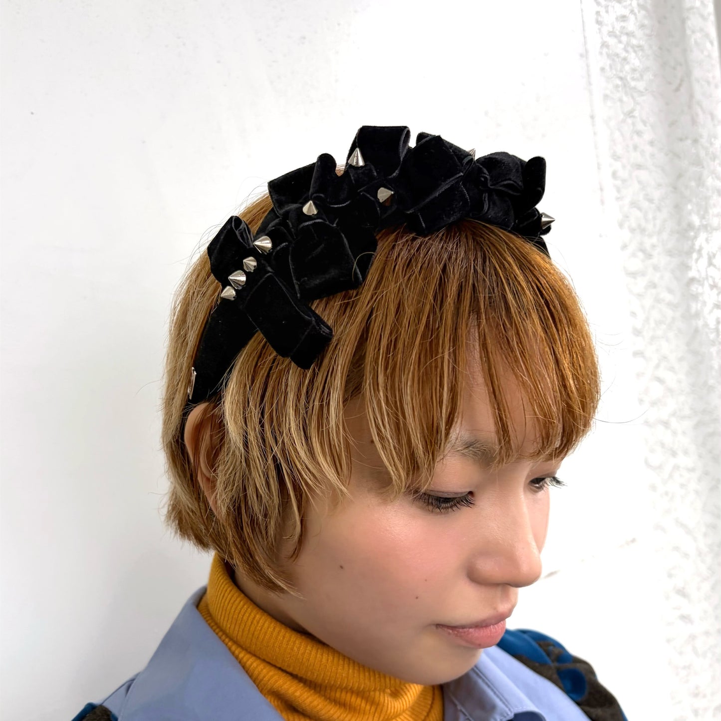 VELOURS RIBBON STUDS HEADBAND / BLACK / ベロアリボンスタッズヘアバンド